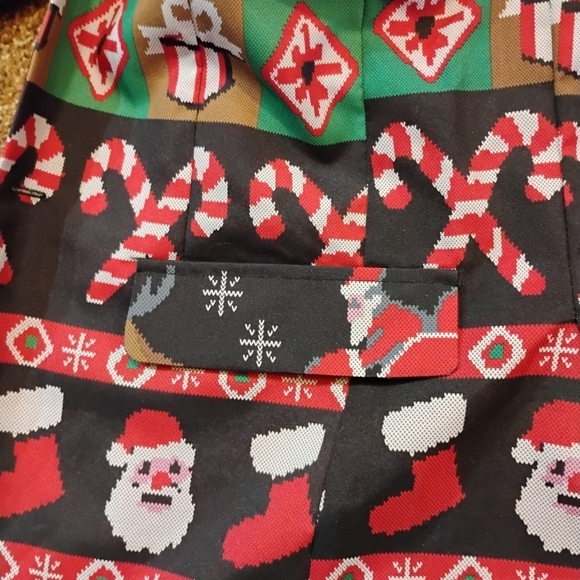 Men's Holiday Print Blazer - Green/Red Festive Pattern - Picture 6 of 6